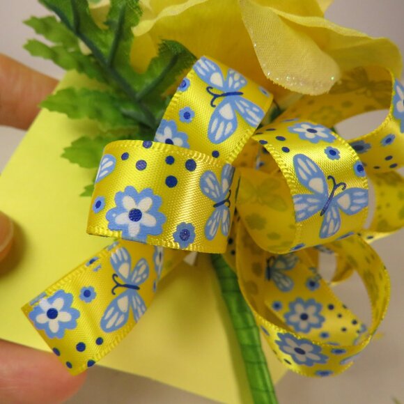 Yellow Rose soft Corsage Glittered with Clip 7.5x4 Spring Hat Attachment - Picture 3 of 7